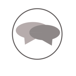 Graphic symbol of two speech bubbles in a circle